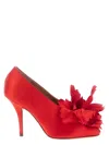 Ferragamo Floral Peep Toe Satin Stiletto Pumps In Red