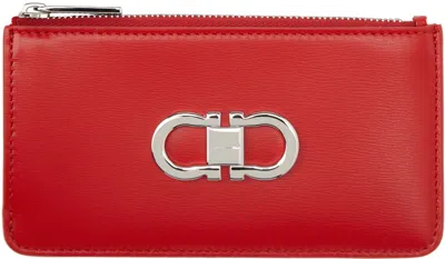 Ferragamo Red Gancini Card Holder In 003 Flame Red || Fla