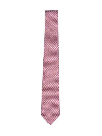 Ferragamo Red Gancini Silk Twill Tie In Pink