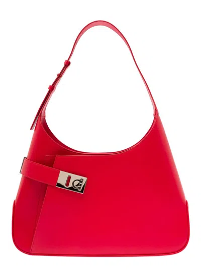 Ferragamo Red Hobo Shoulder Bag With Asymmetric Pocket And Gancini Buckle In Leather Woman