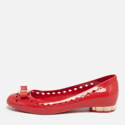 Pre-owned Ferragamo Red Jelly Vara Ballet Flats Size 39.5