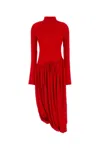 Ferragamo Mock-neck Draped Jersey Maxi Dress In Newred