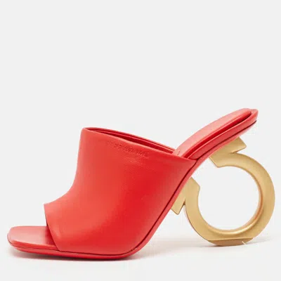 Ferragamo Red Leather Astro Slide Sandals