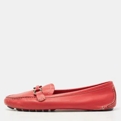 Ferragamo Red Leather Gancini Slip On Loafers