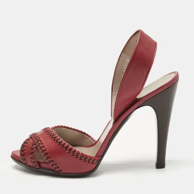 Pre-owned Ferragamo Red Leather Peep Toe Slingback Pumps Size 40