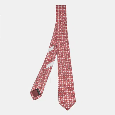 Pre-owned Ferragamo Red Link Print Silk Skinny Tie