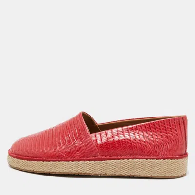 Pre-owned Ferragamo Red Lizard Leather Slip On Espadrille Size 42
