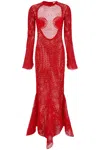 Ferragamo Backless Mesh Netted Gown In Red
