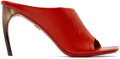 Ferragamo Nymphe Asymmetrical Leather Mule Sandals In Flame Red