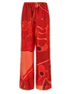 Ferragamo Printed Silk Palazzo Trousers With Elastic Waistband In Red
