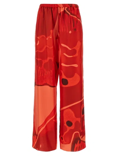 FERRAGAMO RED PALAZZO SILK PANTS