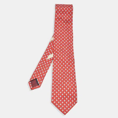 Pre-owned Ferragamo Red Penguin Print Silk Tie