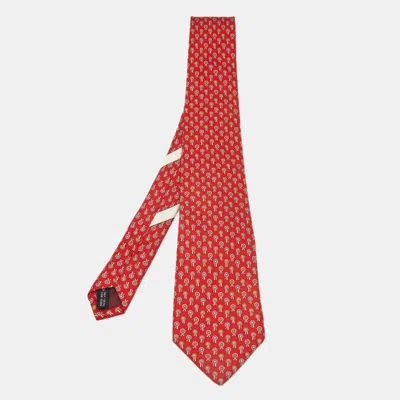 Pre-owned Ferragamo Red Prize Ribbon Print Silk Tie
