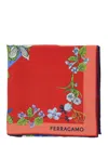 Ferragamo Red Scarf With Floral Print And Logo Lettering In Silk Woman In Red