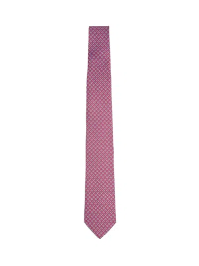 Ferragamo Red Silk Tetris Print Tie In Pink
