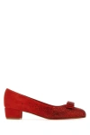 Ferragamo Suede Block Heel Pumps With Bow Detail