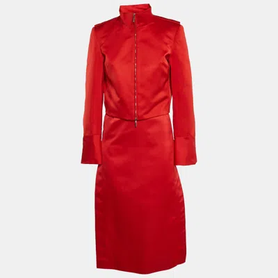 Ferragamo Red Synthetic Zip-up Jacket And Skirt Set
