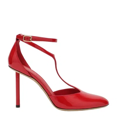 FERRAGAMO RED T-BELT HIGH HEELS