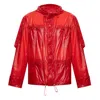 Ferragamo Hooded Windbreaker Jacket With Adjustable Drawstrings In Red