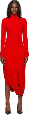 Ferragamo Mock-neck Draped Jersey Maxi Dress In 004 Red