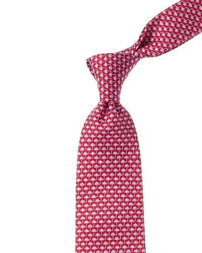 Ferragamo Red Umbrellas Silk Tie In Pink