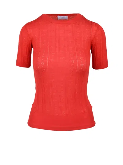 Ferragamo Red Wool Knit Top