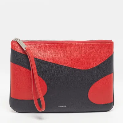 Pre-owned Ferragamo Red/black Leather Wristlet Clutch
