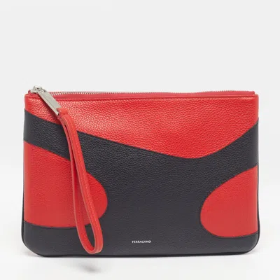 Ferragamo Red/black Leather Wristlet Clutch