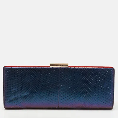 Pre-owned Ferragamo Red/iridescent Blue Suede And Python Leather Clutch
