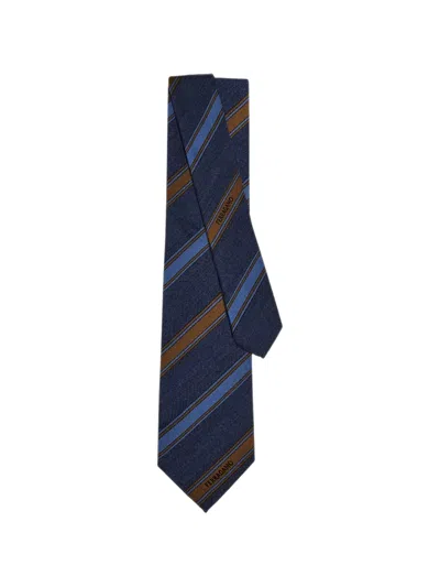 Ferragamo Medium Blue Regimental Jacquard Tie In Multi