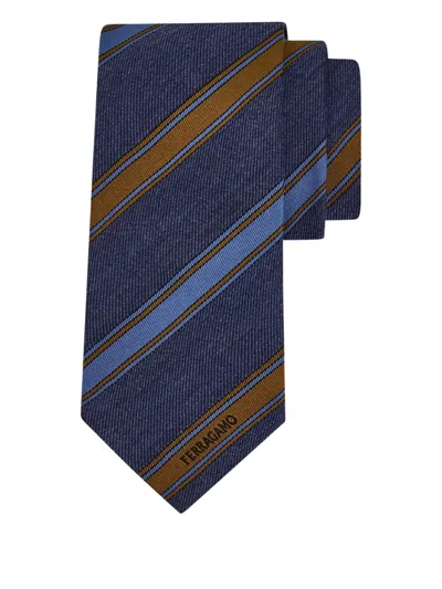 Ferragamo Regimental Jacquard Tie In Blue