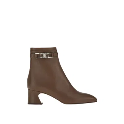 Ferragamo Rego 55 Logo-plaque Ankle Boots In Brown