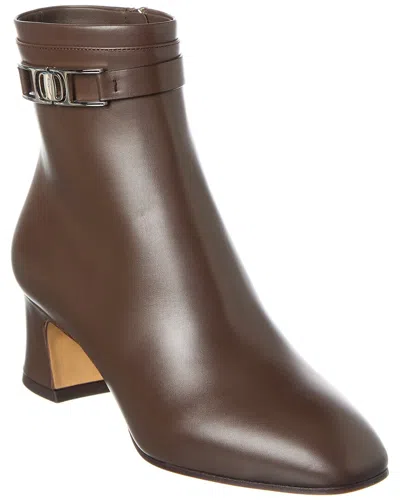Ferragamo Rego Leather Bootie In Brown