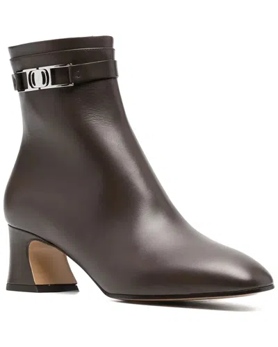 Ferragamo Rego Logo Plaque Leather Bootie In Brown