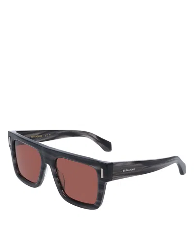 Ferragamo Renew Rivet Oversized Square Sunglasses, 53mm In Striped Gray