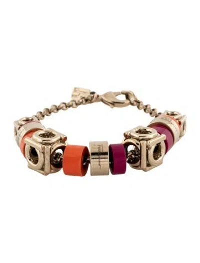 Pre-owned Ferragamo Resin Bead Bracelet, 6.75" In Orange/purple