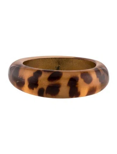 Pre-owned Ferragamo Resin Leopard Print Bangle Bracelet, 8.25" In Gold