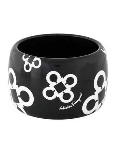 Pre-owned Ferragamo Resin Wide Logo Bangle Bracelet, 8" In Multi