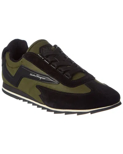 Ferragamo Resort Canvas & Suede Sneaker In Green