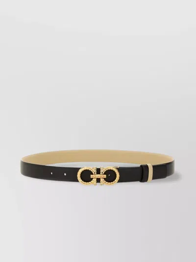 Ferragamo Reversible Adjustable Belt Gold Buckle In Black