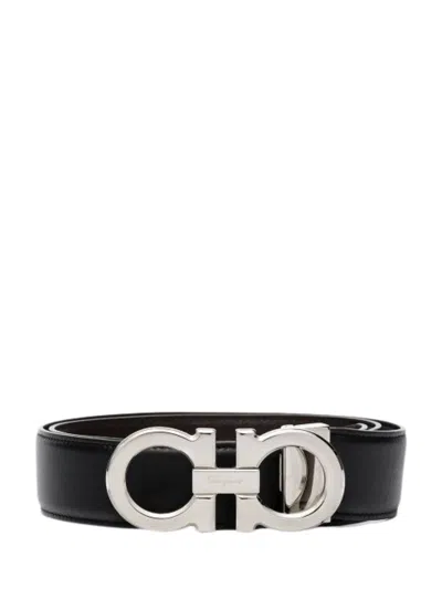 Ferragamo Reversible Adjustable Fit Gancini Hook Buckle Belt In Black
