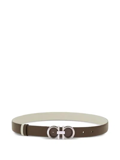 Ferragamo Reversible Adjustable Gancini Belt In Neutral