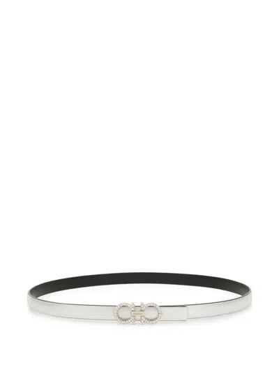 Ferragamo Reversible Adjustable Gancini Belt In Neutral