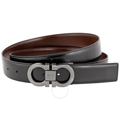 Ferragamo Reversible And Adjustable  Black/ Brown Gancini Belt In Brown/black