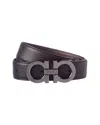 Ferragamo Reversible & Adjustable Double Gancio Buckle Leather Belt In Black