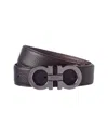 Ferragamo Reversible & Adjustable Double Gancio Buckle Leather Belt In Black