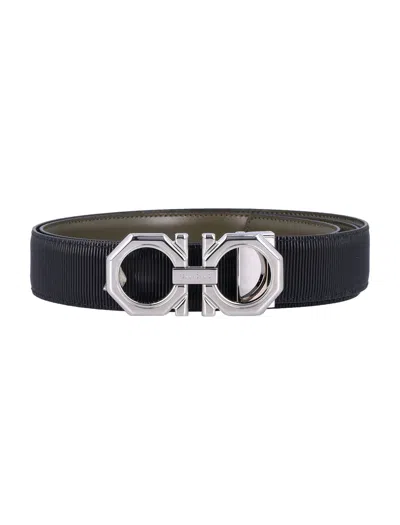 Ferragamo Reversible And Adjustable Gancini Belt In Black