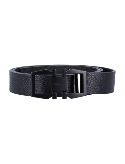 Ferragamo Reversible And Adjustable Gancini Belt In Black