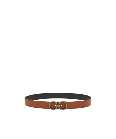 Ferragamo Reversible And Adjustable Gancini Belt In Black