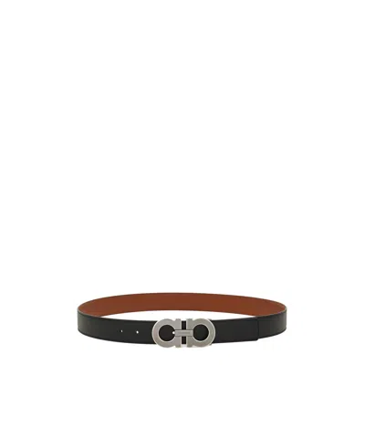 Ferragamo Reversible And Adjustable Gancini Belt In Black